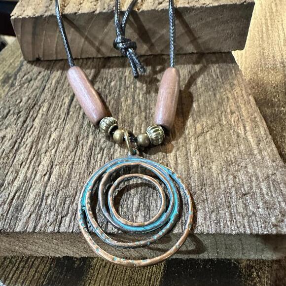 Bohemian Spiral Pendant Necklace with Wooden Beads, Gift Box - Picture 3 of 7